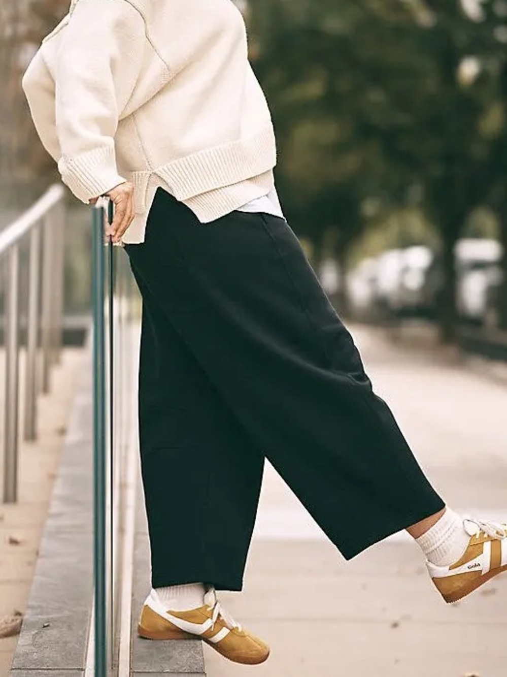 Anthropologie Daily Practice Knit Barrel Leg Cropped Pants in Black